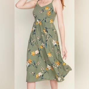 Navy Floral-Olive Green Cami Midi Dress